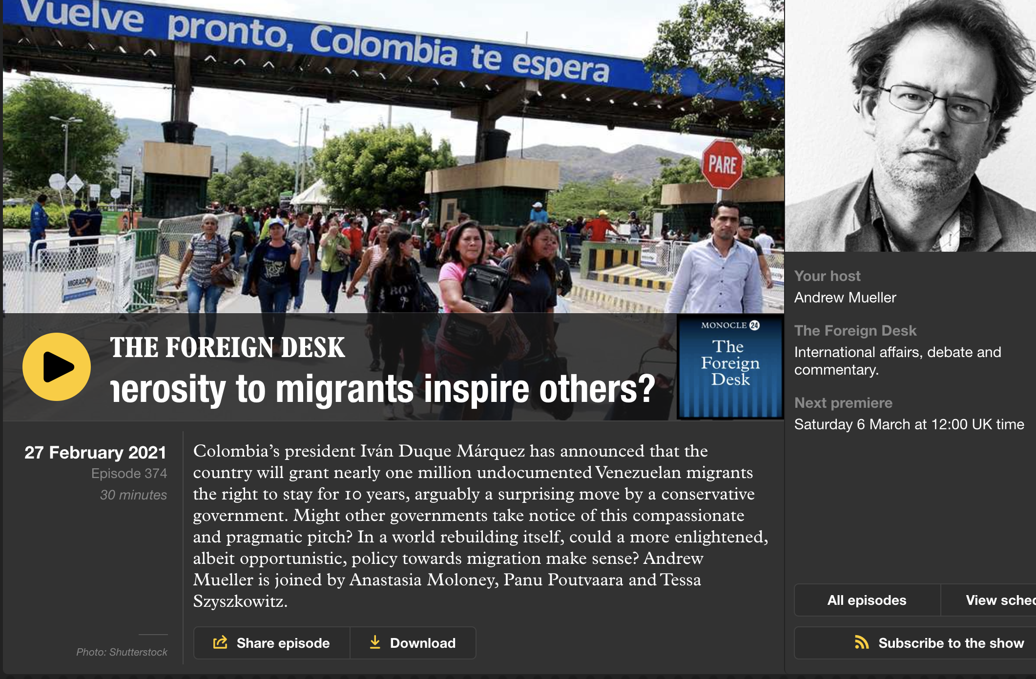Migration: Columbia's generosity as model?