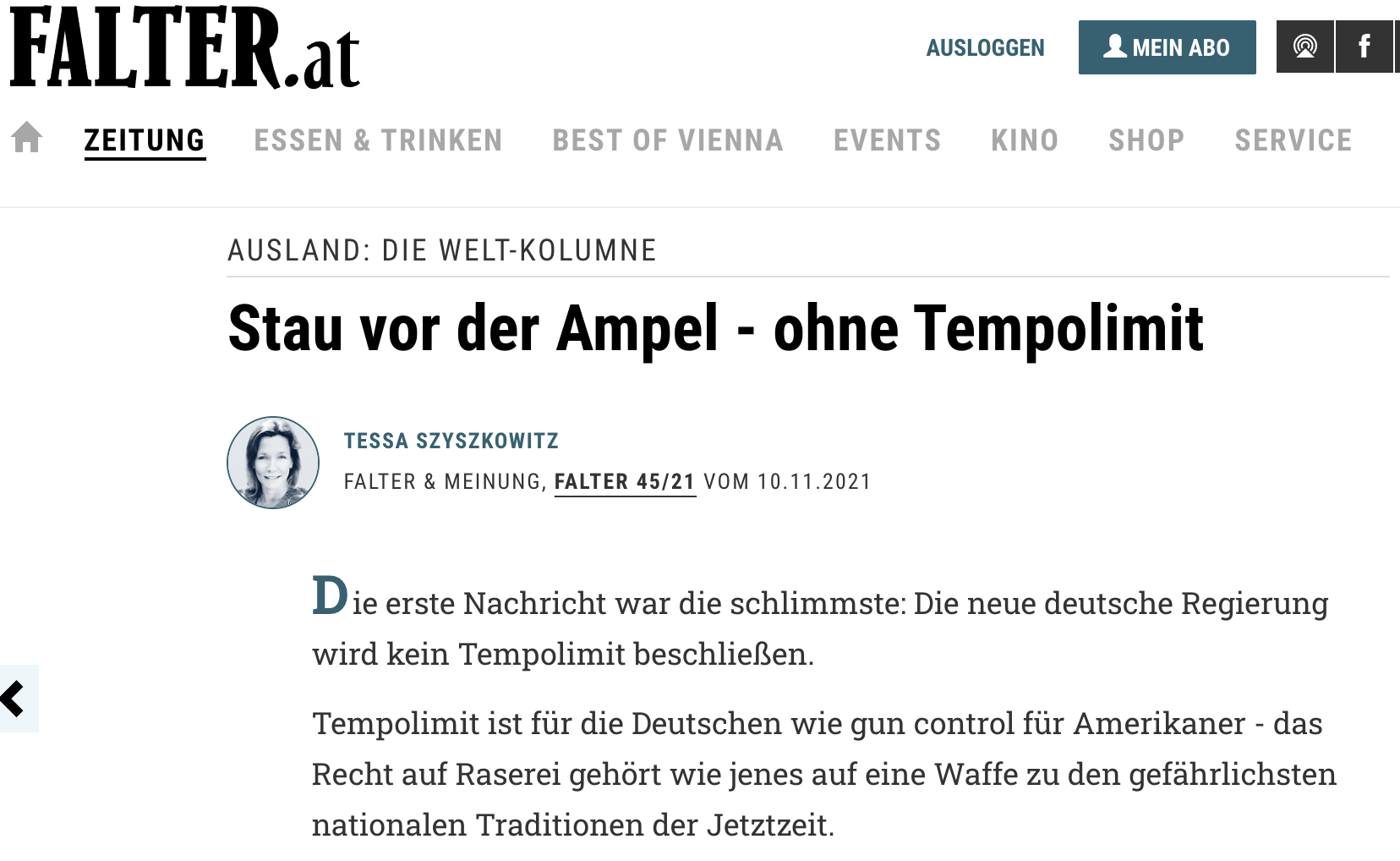 Stau vor der Ampel- ohne Tempolimit
